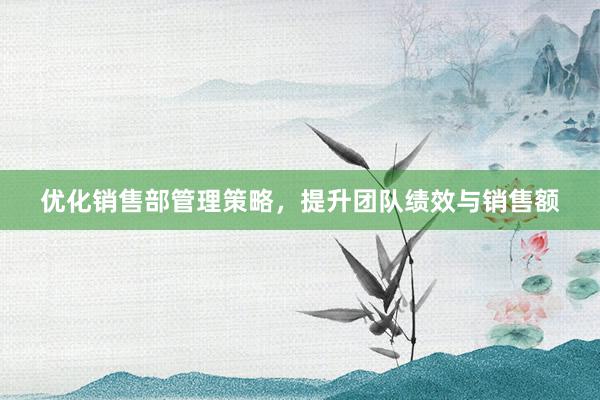 优化销售部管理策略，提升团队绩效与销售额